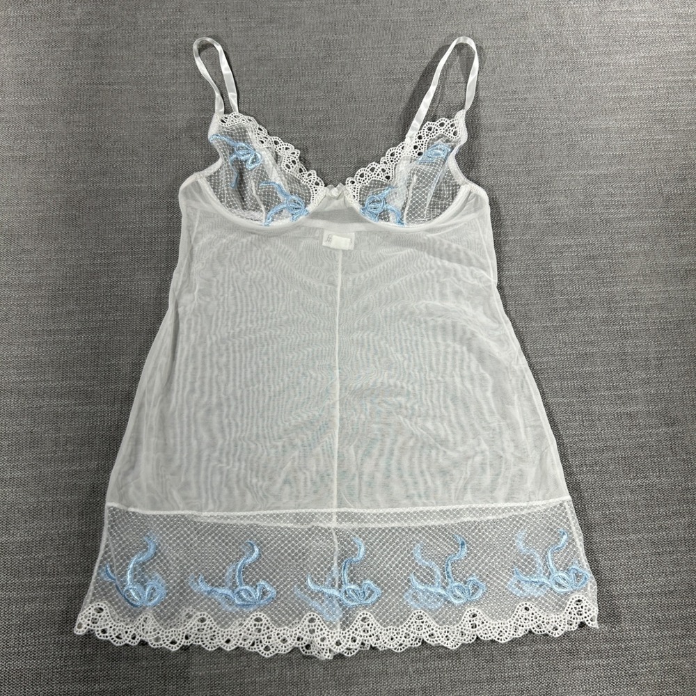 Frederick's of Hollywood Chemise Womens M White Blue Excellent Lace Mesh Vintage